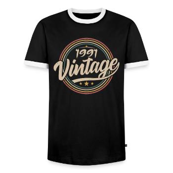 1991 Vintage 1991 Birthday Gift - Retro Style 1991 - Men's Ringer Shirt - black/white - Front - AI Model Female 172 light (172cm) & AI Model Male 178 light (178cm)