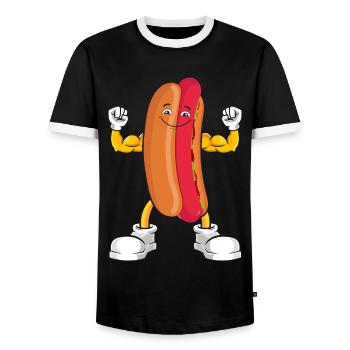 Hot Dog Bodybuilding Fitness Gym Gift - Men's Ringer Shirt - black/white - Front - AI Model Female 172 light (172cm) & AI Model Male 178 light (178cm)