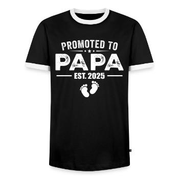 Befördert zum Papa Est 2025 Lustig für den neuen Papa - Männer Kontrast-T-Shirt - Schwarz/Weiß - Vorne - AI Model Female 172 light (172cm) & AI Model Male 178 light (178cm)