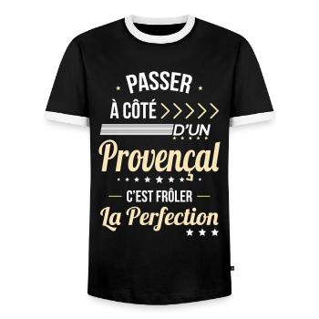 Provençal - Frôler la perfection - Provence - T-shirt contrasté Homme - noir/blanc - Devant - AI Model Female 172 light (172cm) & AI Model Male 178 light (178cm)