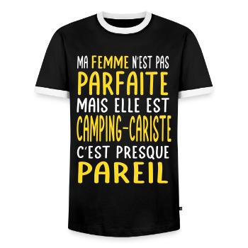 Meine Frau ist nicht perfekt, aber sie ist Wohnmobilbesitzerin - Männer Kontrast-T-Shirt - Schwarz/Weiß - Vorne - AI Model Female 172 light (172cm) & AI Model Male 178 light (178cm)