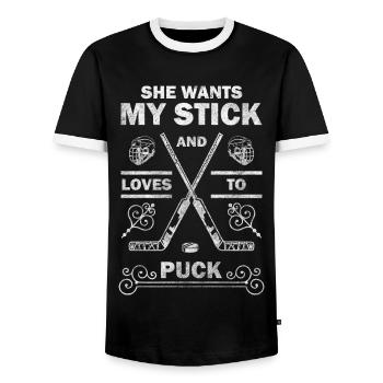 Eishockey Schlittschuhe Trainer Wintersport - Männer Kontrast-T-Shirt - Schwarz/Weiß - Vorne - AI Model Female 172 light (172cm) & AI Model Male 178 light (178cm)