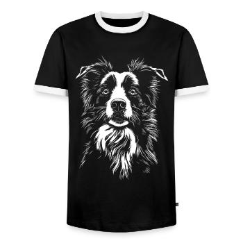 Border Collie Portrait Chiens Chien Chien Chien de troupeau - T-shirt contrasté Homme - noir/blanc - Devant - AI Model Female 172 light (172cm) & AI Model Male 178 light (178cm)