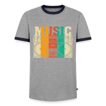 Music - Men's Ringer Shirt - grey/navy  - Front - AI Model Female 172 light (172cm) & AI Model Male 178 light (178cm)
