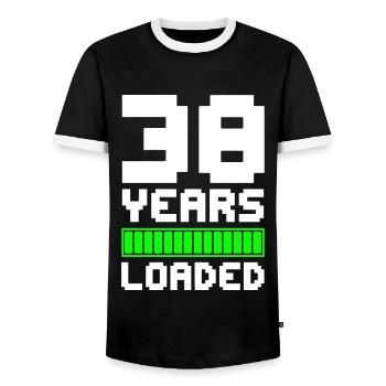38 Years Loaded 38th Birthday - Men's Ringer Shirt - black/white - Front - AI Model Female 172 light (172cm) & AI Model Male 178 light (178cm)