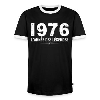 1976 année des legéndes - Cadeau Anniversaire 1976 - T-shirt contrasté Homme - noir/blanc - Devant - AI Model Female 172 light (172cm) & AI Model Male 178 light (178cm)