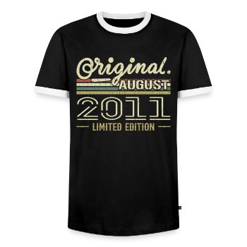 Août 2011 Anniversaire Août 2011 August 2011 Rétro - T-shirt contrasté Homme - noir/blanc - Devant - AI Model Female 172 light (172cm) & AI Model Male 178 light (178cm)