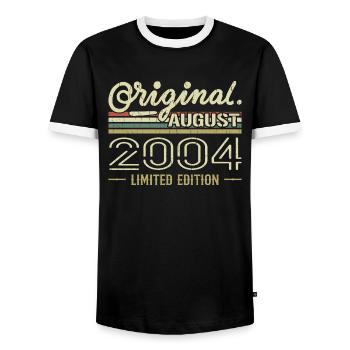 Août 2004 Anniversaire Août 2004 August 2004 Rétro - T-shirt contrasté Homme - noir/blanc - Devant - AI Model Female 172 light (172cm) & AI Model Male 178 light (178cm)