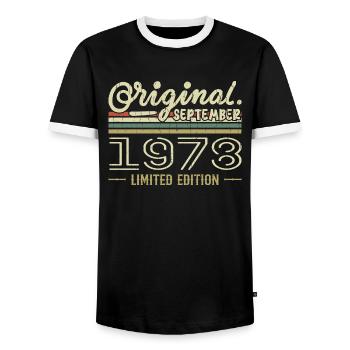 September 1978 Birthday Gift September 1978 - Men's Ringer Shirt - black/white - Front - AI Model Female 172 light (172cm) & AI Model Male 178 light (178cm)