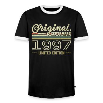 Septembre 1997 Cadeau Anniversaire September 1997 - T-shirt contrasté Homme - noir/blanc - Devant - AI Model Female 172 light (172cm) & AI Model Male 178 light (178cm)