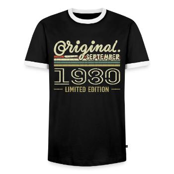 September 1980 Geburtstagsgeschenk September 1980 - Männer Kontrast-T-Shirt - Schwarz/Weiß - Vorne - AI Model Female 172 light (172cm) & AI Model Male 178 light (178cm)