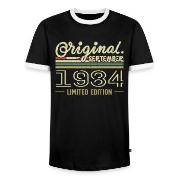 September 1984 Birthday Gift September 1984 - Men's Ringer Shirt - black/white - Front - AI Model Female 172 light (172cm) & AI Model Male 178 light (178cm)