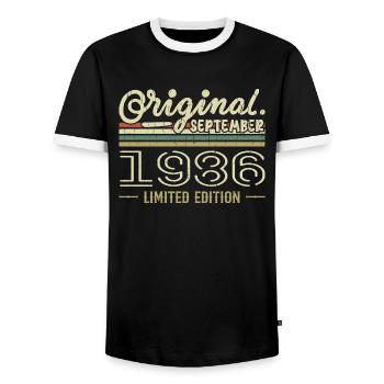 September 1986 Geburtstagsgeschenk September 1986 - Männer Kontrast-T-Shirt - Schwarz/Weiß - Vorne - AI Model Female 172 light (172cm) & AI Model Male 178 light (178cm)