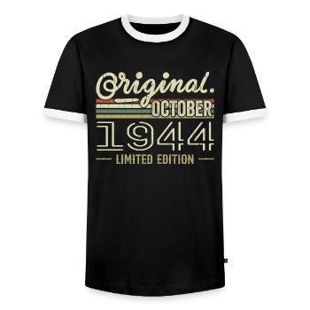 Geboren im Oktober 1944 Retro-Geburtstag Oktober 1944 - Männer Kontrast-T-Shirt - Schwarz/Weiß - Vorne - AI Model Female 172 light (172cm) & AI Model Male 178 light (178cm)