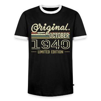 Geboren im Oktober 1940 Retro-Geburtstag Oktober 1940 - Männer Kontrast-T-Shirt - Schwarz/Weiß - Vorne - AI Model Female 172 light (172cm) & AI Model Male 178 light (178cm)