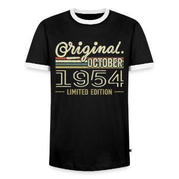 Geboren im Oktober 1954 Retro-Geburtstag Oktober 1954 - Männer Kontrast-T-Shirt - Schwarz/Weiß - Vorne - AI Model Female 172 light (172cm) & AI Model Male 178 light (178cm)
