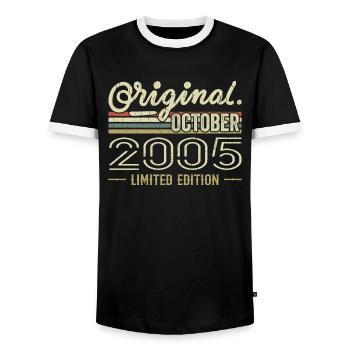 Born in October 2005 Retro Birthday October 2005 - Men's Ringer Shirt - black/white - Front - AI Model Female 172 light (172cm) & AI Model Male 178 light (178cm)