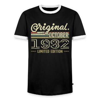 Né en Octobre 1982 Rétro Anniversaire Octobre 1982 - T-shirt contrasté Homme - noir/blanc - Devant - AI Model Female 172 light (172cm) & AI Model Male 178 light (178cm)