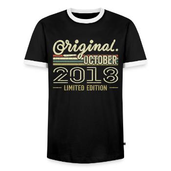 Born in October 2018 Retro Birthday October 2018 - Men's Ringer Shirt - black/white - Front - AI Model Female 172 light (172cm) & AI Model Male 178 light (178cm)