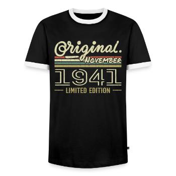 Novembre 1941 - Cadeau Anniversaire Novembre 1941 - T-shirt contrasté Homme - noir/blanc - Devant - AI Model Female 172 light (172cm) & AI Model Male 178 light (178cm)