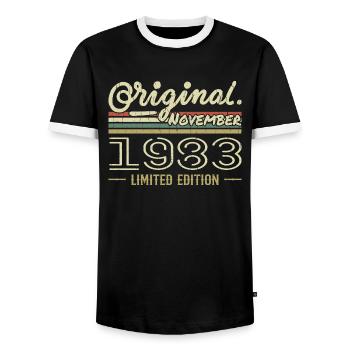 November 1983 - November 1983 Birthday Gift - Men's Ringer Shirt - black/white - Front - AI Model Female 172 light (172cm) & AI Model Male 178 light (178cm)