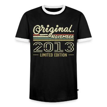 November 2013 - November 2013 Geburtstagsgeschenk - Männer Kontrast-T-Shirt - Schwarz/Weiß - Vorne - AI Model Female 172 light (172cm) & AI Model Male 178 light (178cm)