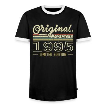 November 1995 - November 1995 Birthday Gift - Men's Ringer Shirt - black/white - Front - AI Model Female 172 light (172cm) & AI Model Male 178 light (178cm)
