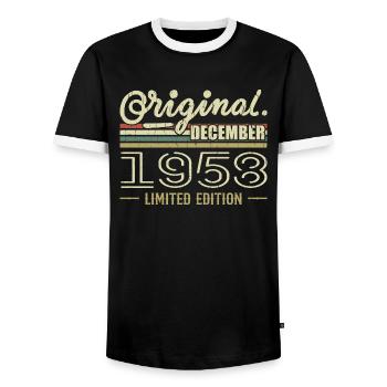 Dezember 1958 Geburtstag Dezember 1958 Dezember - Männer Kontrast-T-Shirt - Schwarz/Weiß - Vorne - AI Model Female 172 light (172cm) & AI Model Male 178 light (178cm)