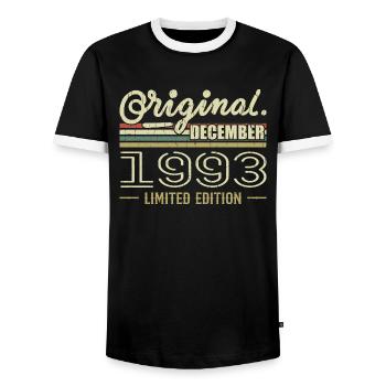December 1993 Birthday December 1993 December - Men's Ringer Shirt - black/white - Front - AI Model Female 172 light (172cm) & AI Model Male 178 light (178cm)