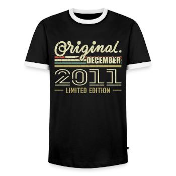 Décembre 2011 anniversaire Décembre 2011 Décembre - T-shirt contrasté Homme - noir/blanc - Devant - AI Model Female 172 light (172cm) & AI Model Male 178 light (178cm)