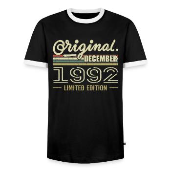 December 1992 Birthday December 1992 December - Men's Ringer Shirt - black/white - Front - AI Model Female 172 light (172cm) & AI Model Male 178 light (178cm)