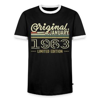 Janvier 1963 anniversaire Janvier 1963 cadeau 1963 - T-shirt contrasté Homme - noir/blanc - Devant - AI Model Female 172 light (172cm) & AI Model Male 178 light (178cm)