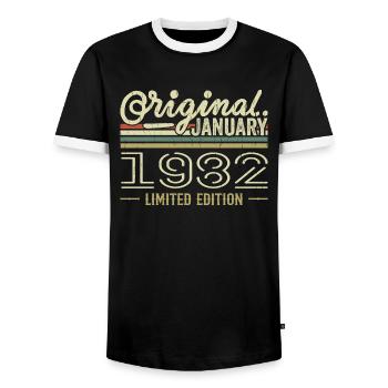 January 1982 Birthday January 1982 Gift 1982 - Men's Ringer Shirt - black/white - Front - AI Model Female 172 light (172cm) & AI Model Male 178 light (178cm)