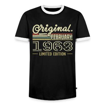 Cadeau Février 1968 - Anniversaire Février 1968 - T-shirt contrasté Homme - noir/blanc - Devant - AI Model Female 172 light (172cm) & AI Model Male 178 light (178cm)