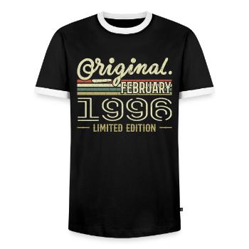 February 1996 Gift - February 1996 Birthday - Men's Ringer Shirt - black/white - Front - AI Model Female 172 light (172cm) & AI Model Male 178 light (178cm)