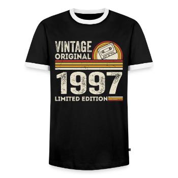 Vintage 1997 Cassette 1997 - 28e anniversaire 1997 - T-shirt contrasté Homme - noir/blanc - Devant - AI Model Female 172 light (172cm) & AI Model Male 178 light (178cm)