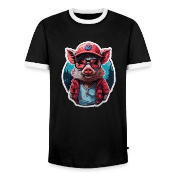 Wild Boar Cool Mignon Casquette de baseball et lunettes de soleil - T-shirt contrasté Homme - noir/blanc - Devant - AI Model Female 172 light (172cm) & AI Model Male 178 light (178cm)