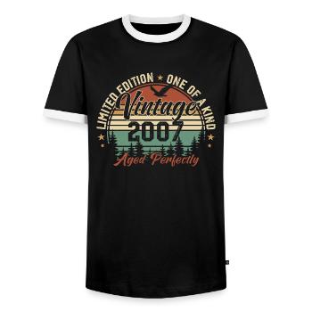 Vintage 2007 Retro 2007 Birthday Gift 2007 - Men's Ringer Shirt - black/white - Front - AI Model Female 172 light (172cm) & AI Model Male 178 light (178cm)