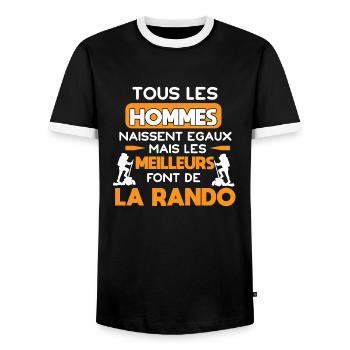 Tous les hommes naissent égaux, Randonnée humour - T-shirt contrasté Homme - noir/blanc - Devant - AI Model Female 172 light (172cm) & AI Model Male 178 light (178cm)