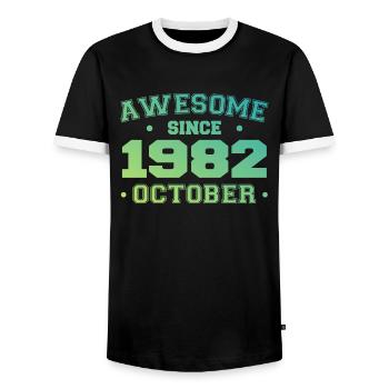 Octobre 1982 - Cadeau Anniversaire Octobre 1982 - T-shirt contrasté Homme - noir/blanc - Devant - AI Model Female 172 light (172cm) & AI Model Male 178 light (178cm)