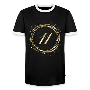 11 - Männer Kontrast-T-Shirt - Schwarz/Weiß - Vorne - AI Model Female 172 light (172cm) & AI Model Male 178 light (178cm)
