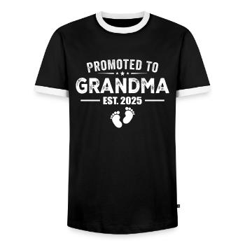 Zur Oma befördert 2025 Lustig für die neue Oma - Männer Kontrast-T-Shirt - Schwarz/Weiß - Vorne - AI Model Female 172 light (172cm) & AI Model Male 178 light (178cm)