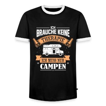 Camp Camping Camper Caravan Holiday - Men's Ringer Shirt - black/white - Front - AI Model Female 172 light (172cm) & AI Model Male 178 light (178cm)