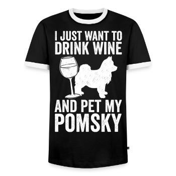 Drôle de chien Pomsky Maman Et Papa Et - T-shirt contrasté Homme - noir/blanc - Devant - AI Model Female 172 light (172cm) & AI Model Male 178 light (178cm)