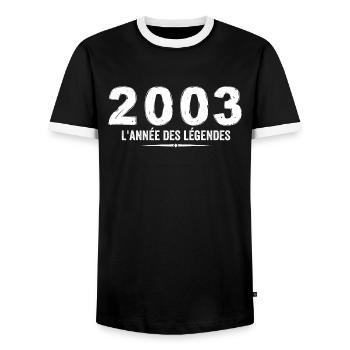 2003 Year of the Legends - Anniversary Gift 2003 - Men's Ringer Shirt - black/white - Front - AI Model Female 172 light (172cm) & AI Model Male 178 light (178cm)