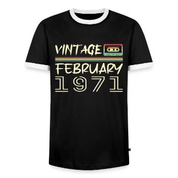 February 1971 Best Gift February 1971 February - Men's Ringer Shirt - black/white - Front - AI Model Female 172 light (172cm) & AI Model Male 178 light (178cm)