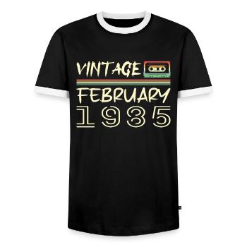 February 1985 Best Gift February 1985 February - Men's Ringer Shirt - black/white - Front - AI Model Female 172 light (172cm) & AI Model Male 178 light (178cm)
