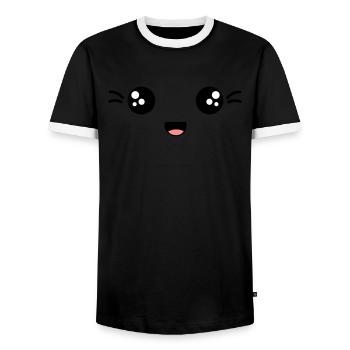 gesicht lachend - Männer Kontrast-T-Shirt - Schwarz/Weiß - Vorne - AI Model Female 172 light (172cm) & AI Model Male 178 light (178cm)