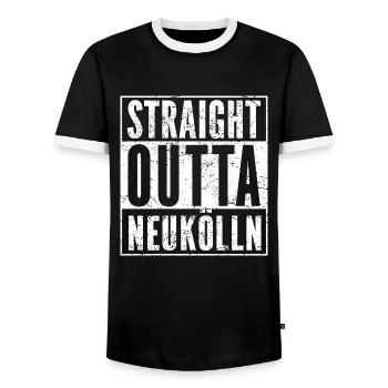 STRAIGHT OUTTA NEUKÖLLN chemise drôle de Berlin - T-shirt contrasté Homme - noir/blanc - Devant - AI Model Female 172 light (172cm) & AI Model Male 178 light (178cm)