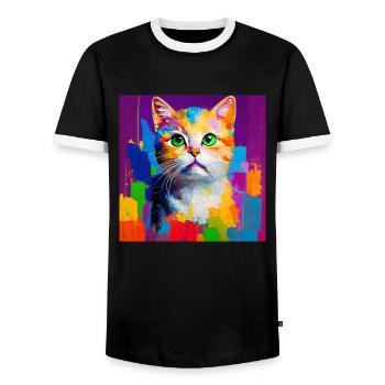Oil Painting Style Cat Portrait Design for - Men's Ringer Shirt - black/white - Front - AI Model Female 172 light (172cm) & AI Model Male 178 light (178cm)